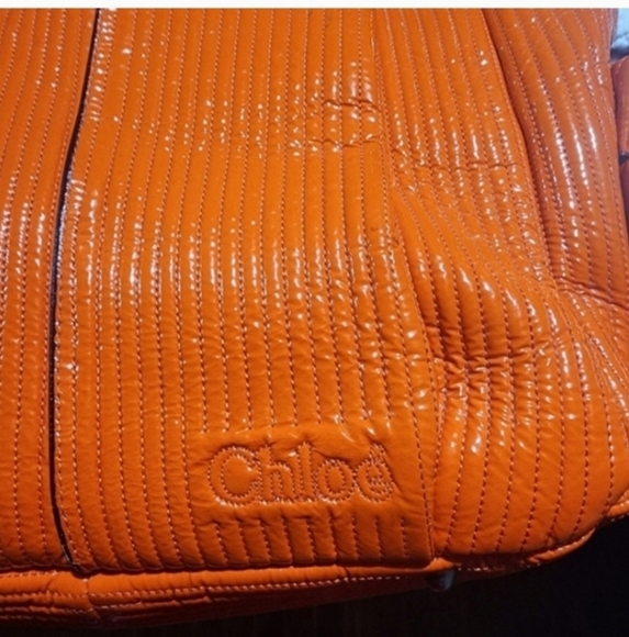 🍁FALL BAG🔥🔥VERY RARE VNTG Chloe ORANGE Patent Lambskin Heloise Large Satchel - Picture 11 of 13